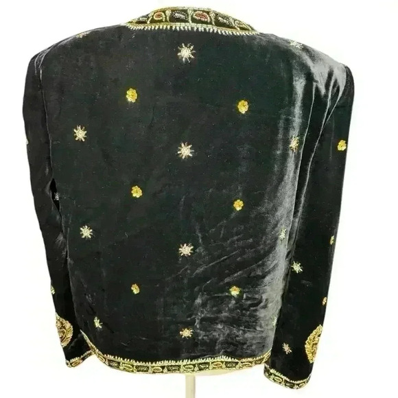 LESLIE FAY Black Velvet Evening Jacket with exquisite Beading and jewels  Size S - Picture 7 of 16